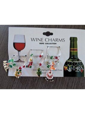 Christmas Wine Charms – Set of 6 Festive Glass Markers, Holiday Party Drink Tags